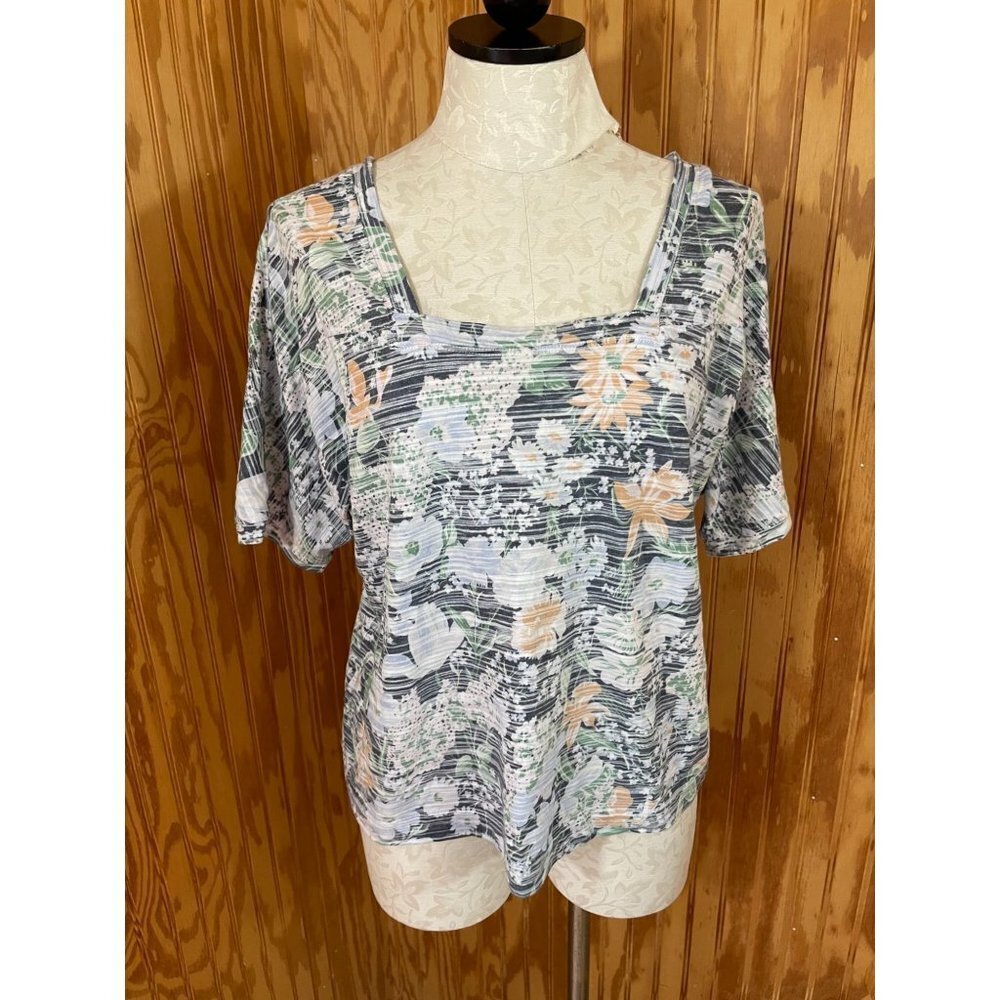 Anthropologie Blouse Pullover‎ Top Short Sleeve Square Neck Floral Print Small?